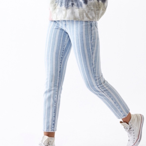 PacSun | NWT Blue White Double Striped Denim 5 Pocket Mom Indigo Wash Jeans 23 - Picture 4 of 5